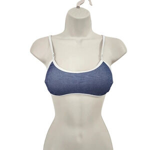 CUPSHE Contrast Trimmed Super Cheeky Bikini Top in Blue Size S NWOT